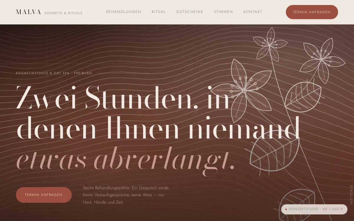 Startseite der Konzeptstudie Studio Malva