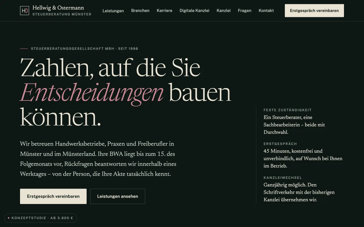 Startseite der Konzeptstudie Hellwig und Ostermann